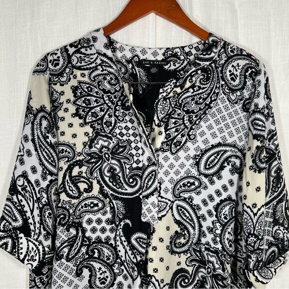 Zac & Rachel Black & White Paisley Floral Lightweight Tunic Blouse Sz L - Picture 2 of 9